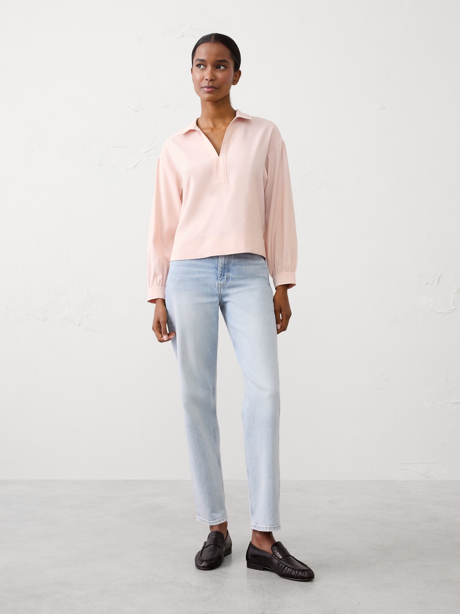 Image number 1 showing, Johnny-Collar Twill Popover Top