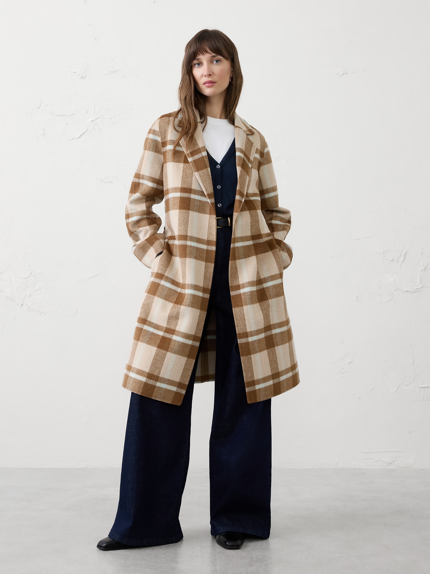 DOUBLE FACE TIE-WAIST COAT - Khaki Plaid