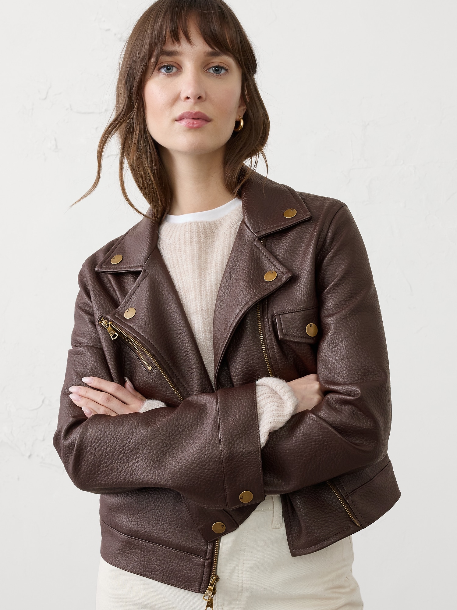 Image number 3 showing, VEGAN LEATHER CROPPED MOTO JACKET