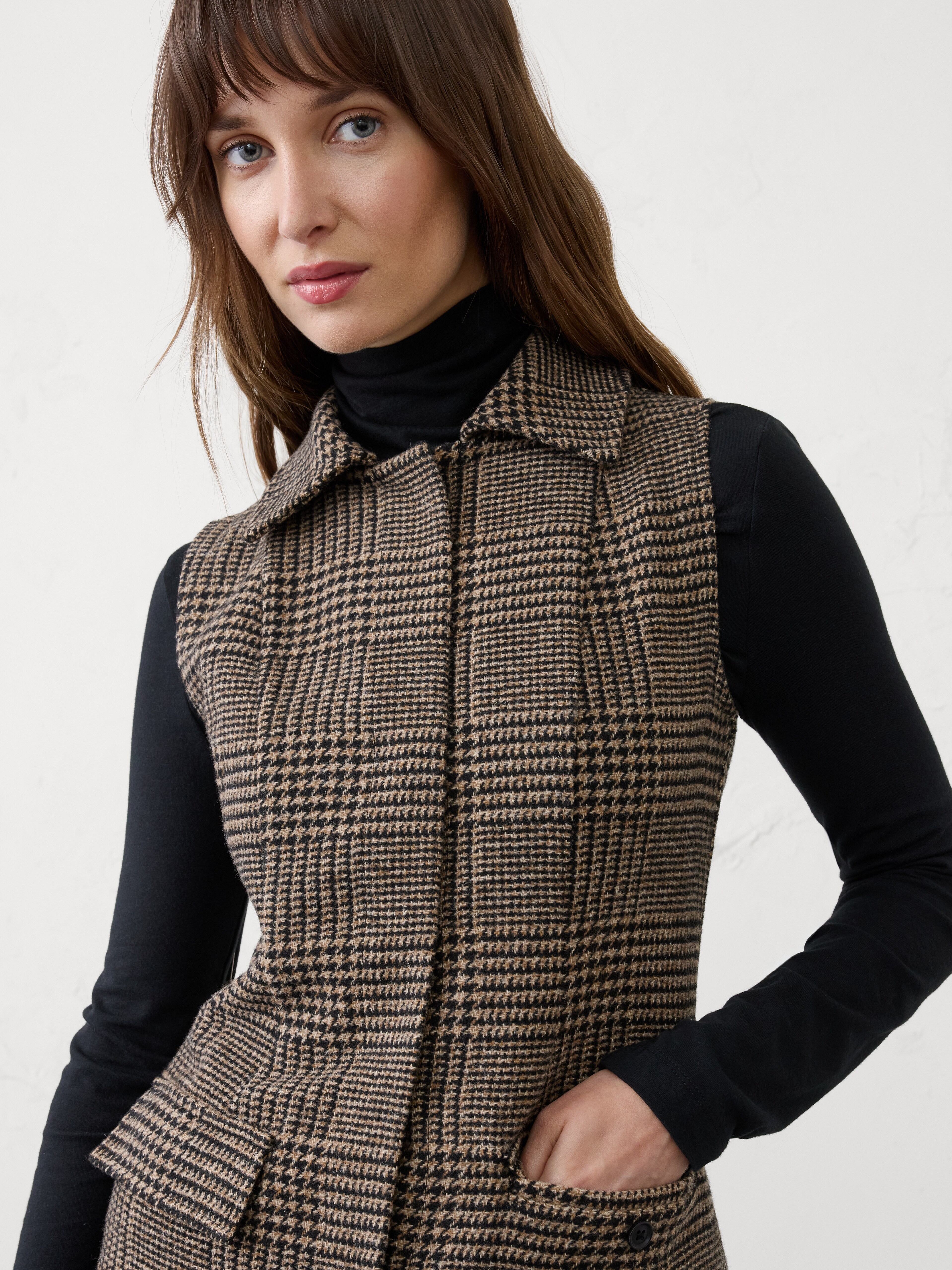 knee length dresses for ladies Pomegranate and Black Plaid Tweed Mini Dress