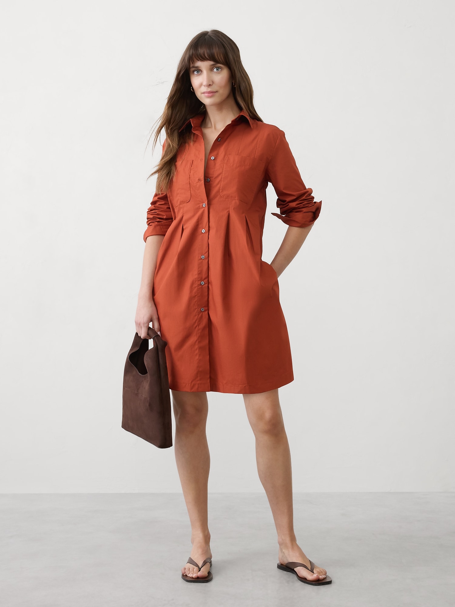 Pocketed Mini Shirtdress - Red
