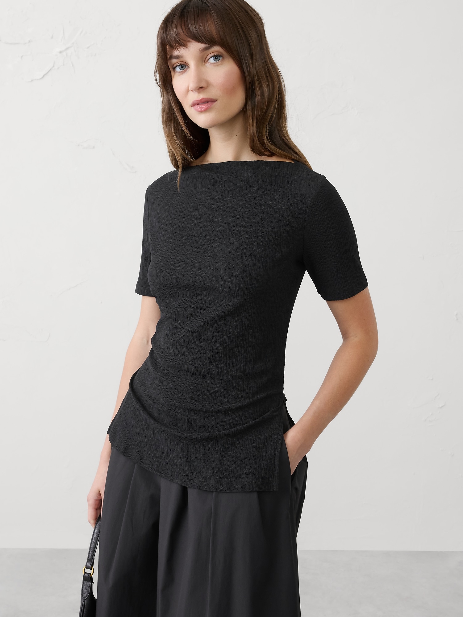 Crinkle Jacquard Top - Black