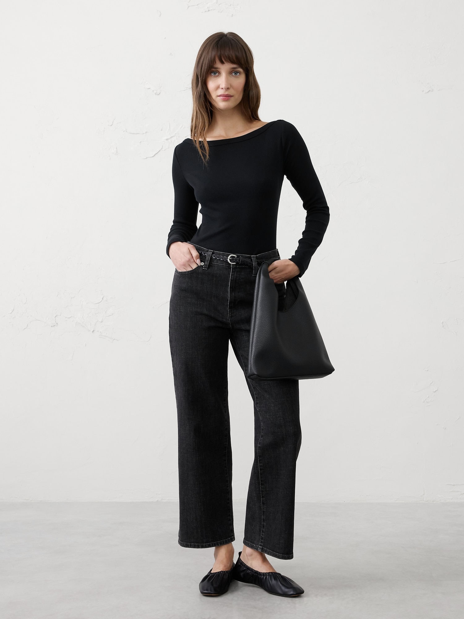 Image number 1 showing, Ribbed Boat-Neck Top
