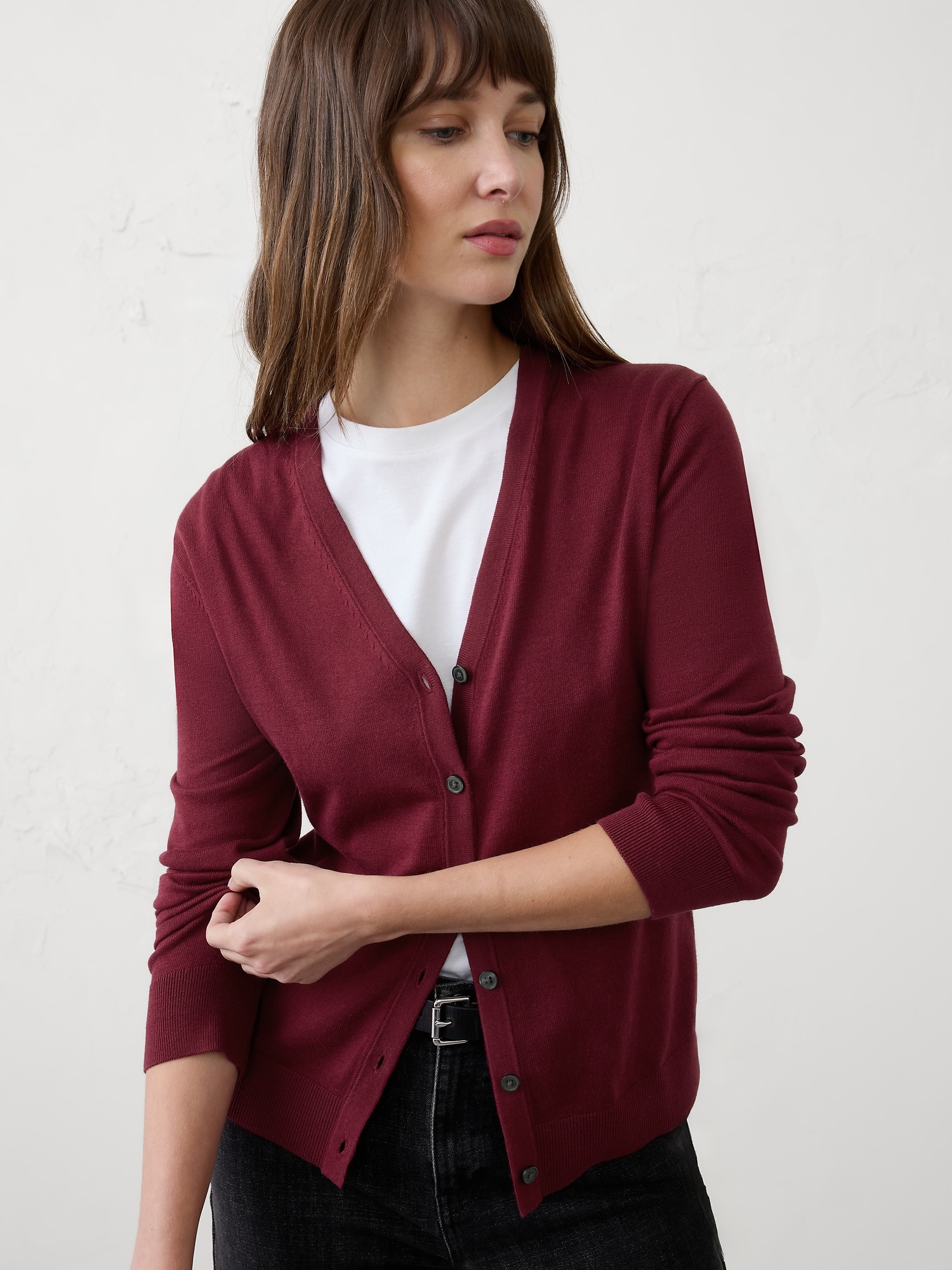 Forever V-Neck Cardigan Sweater - Bright Wine