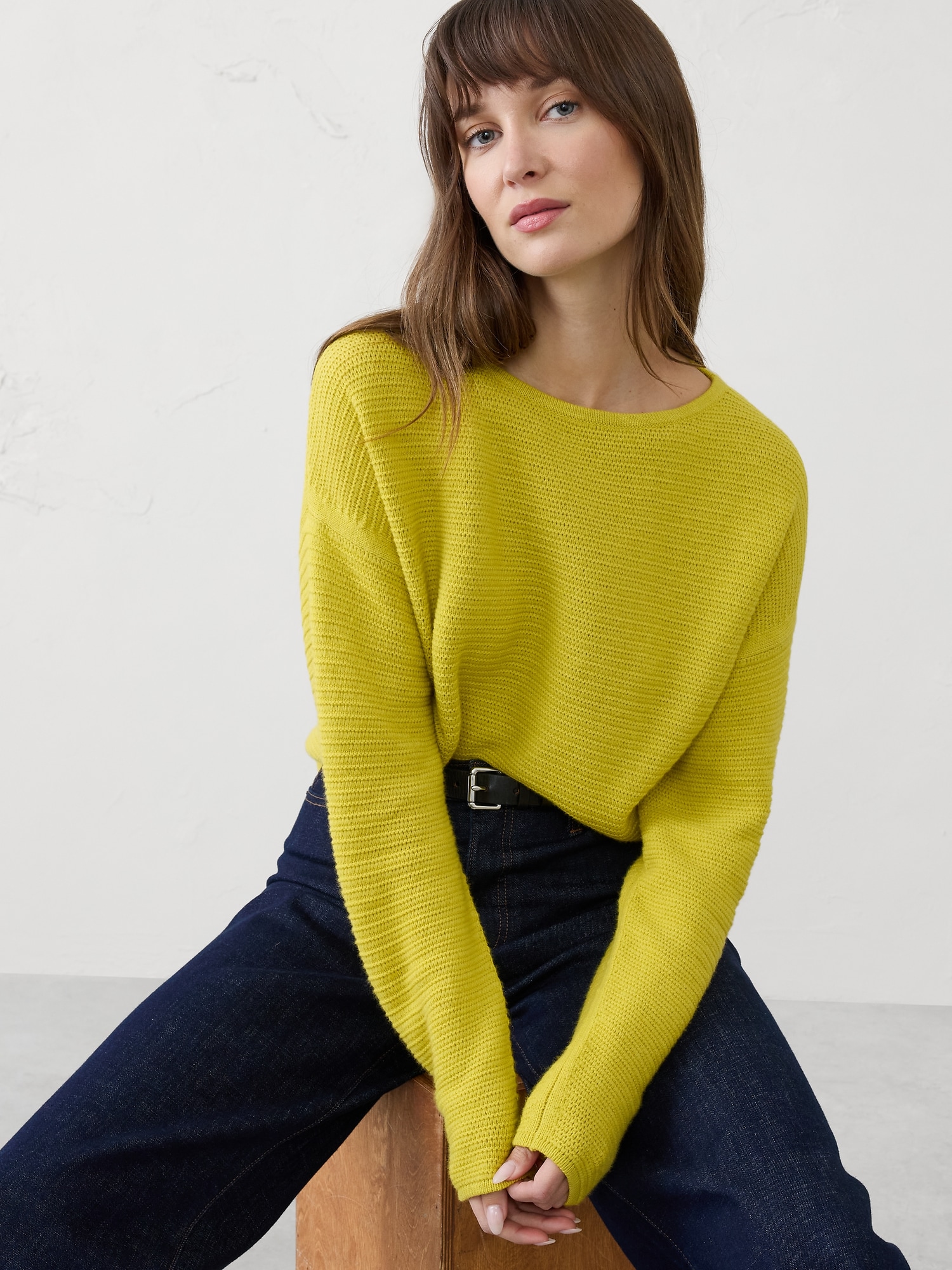 BOXY CROPPED PULLOVER SWEATER - Citron Green