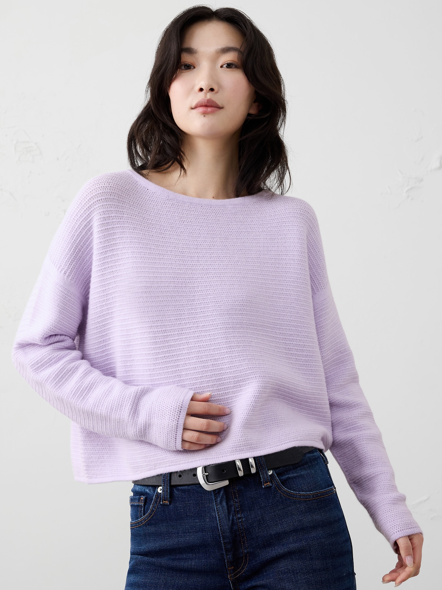 BOXY CROPPED PULLOVER SWEATER - Lilac Sea