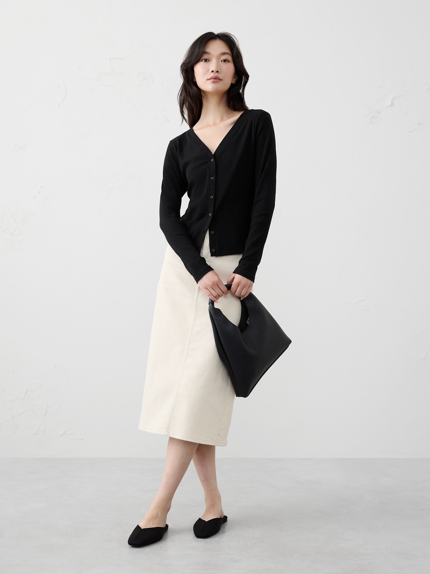 Textured Cardigan Top - Black