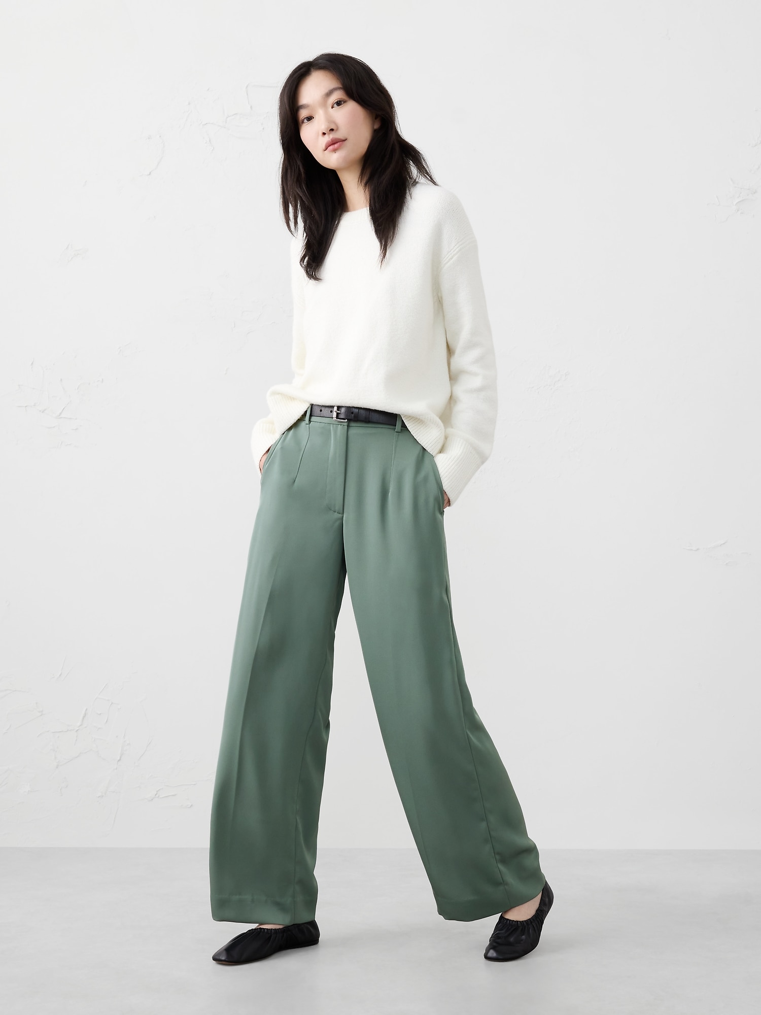 Image number 1 showing, WIDE-LEG HIGH-RISE  TWILL TROUSER
