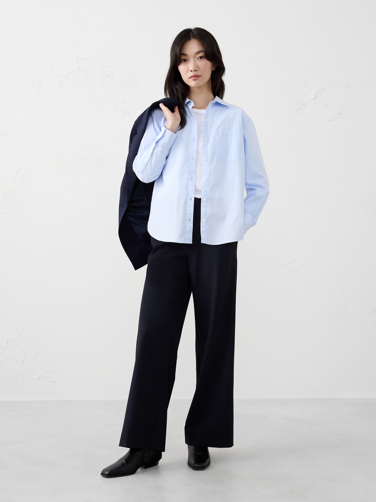 WIDE-LEG HIGH-RISE SCULPTED TROUSER - Preppy Navy