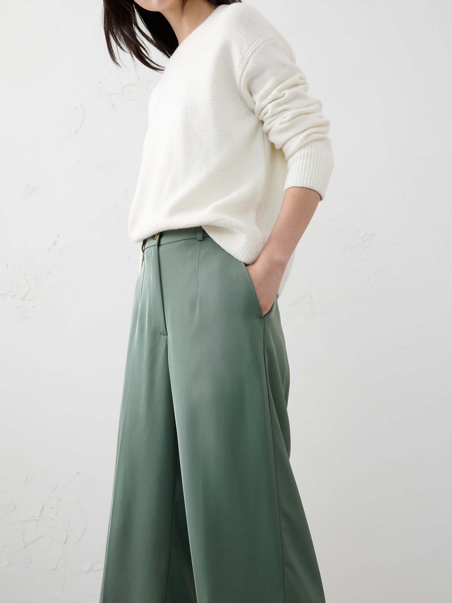 Image number 3 showing, WIDE-LEG HIGH-RISE  TWILL TROUSER