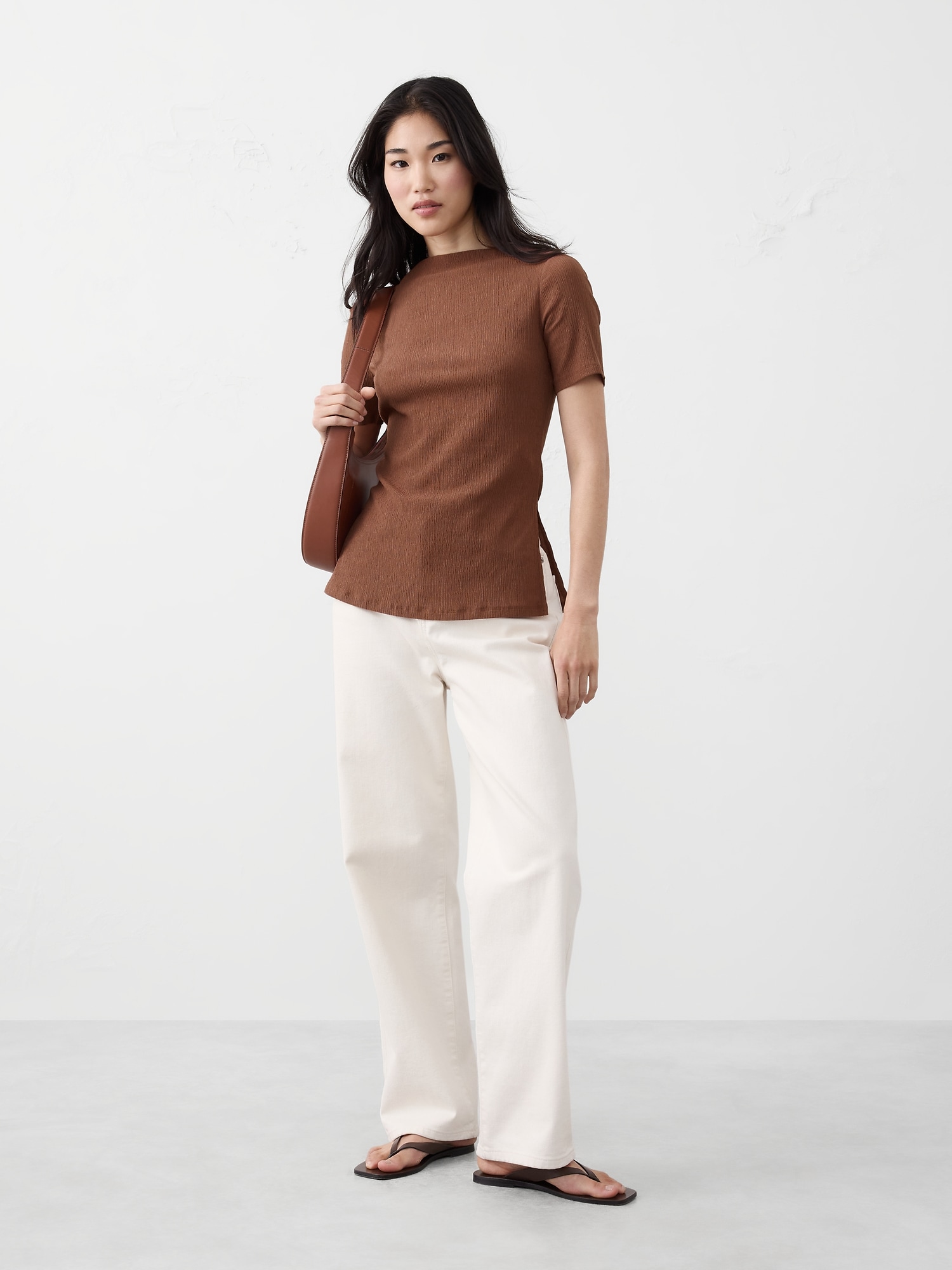 Crinkle Jacquard Top - Brown