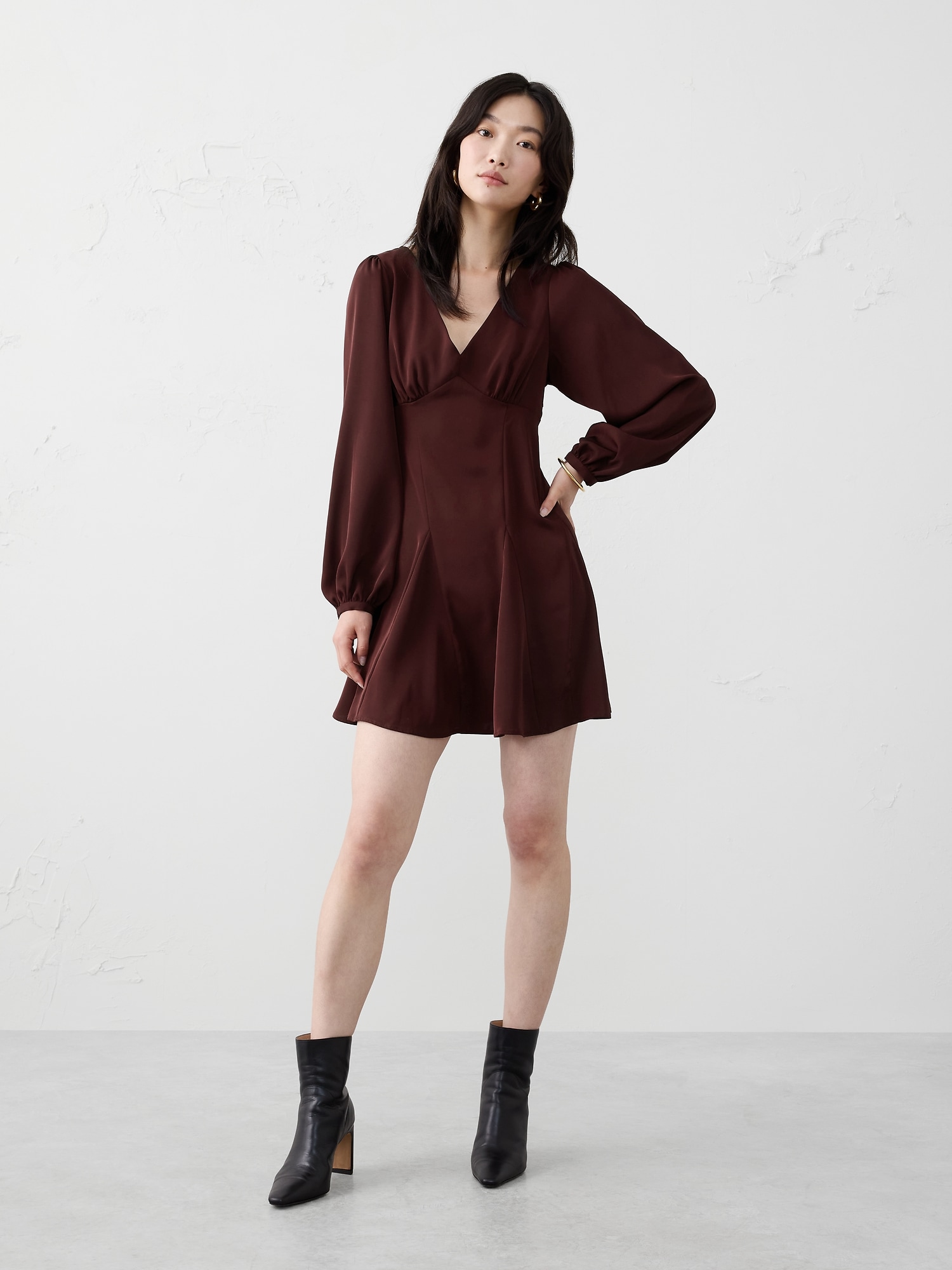 Godet Mini Dress - Vino Rosso