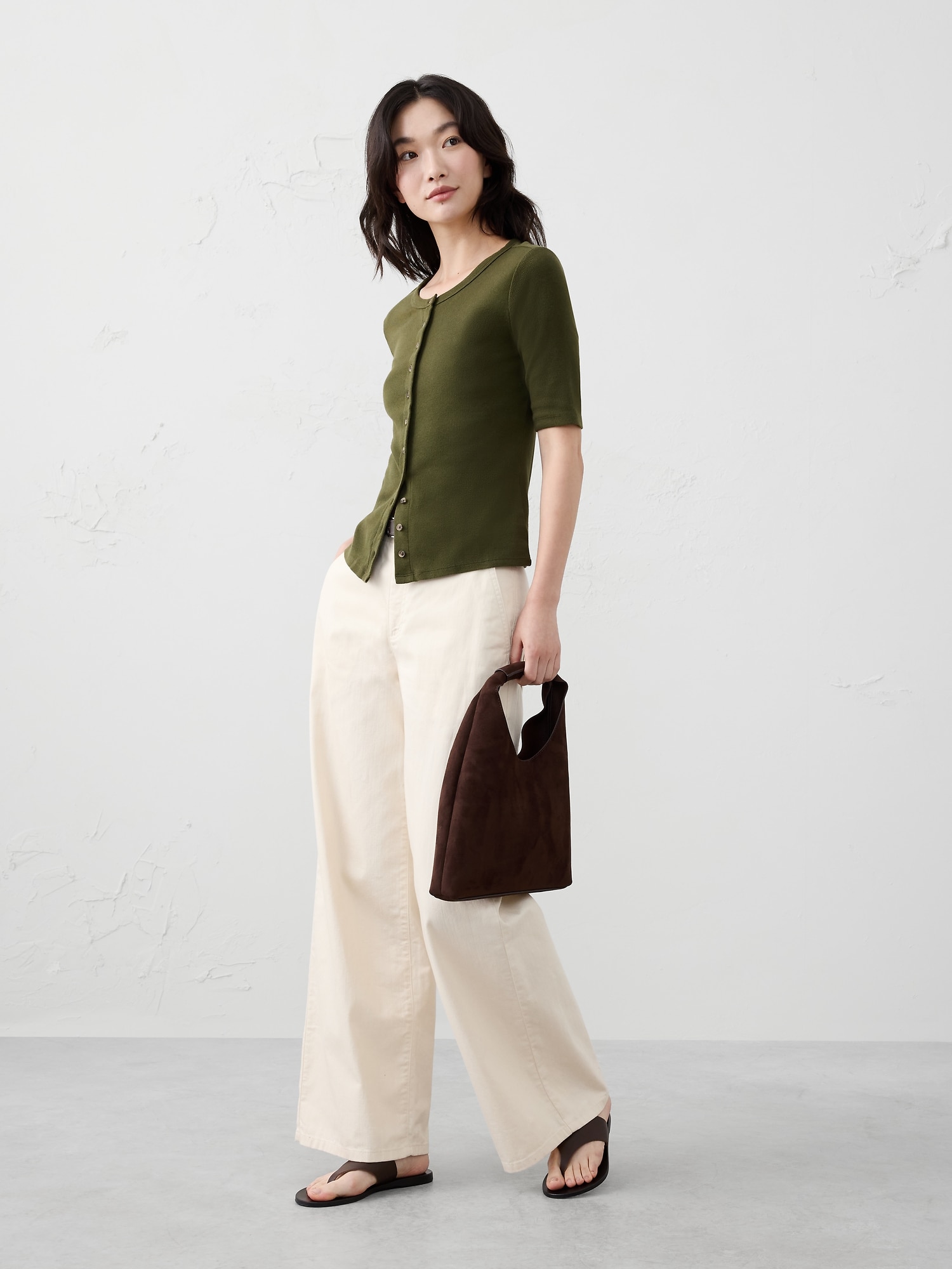 Ribbed Button-Down Top