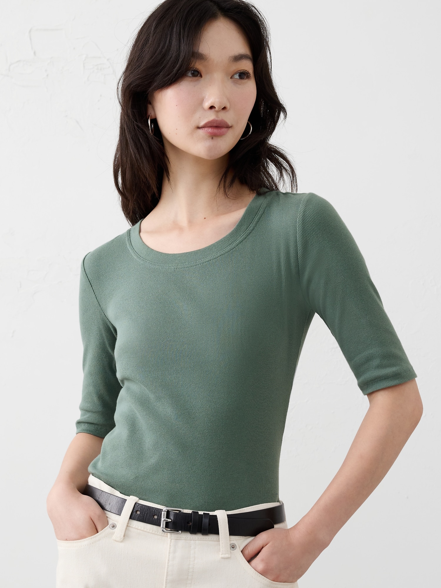 Image number 3 showing, Ribbed Elbow-Sleeve T-Shirt