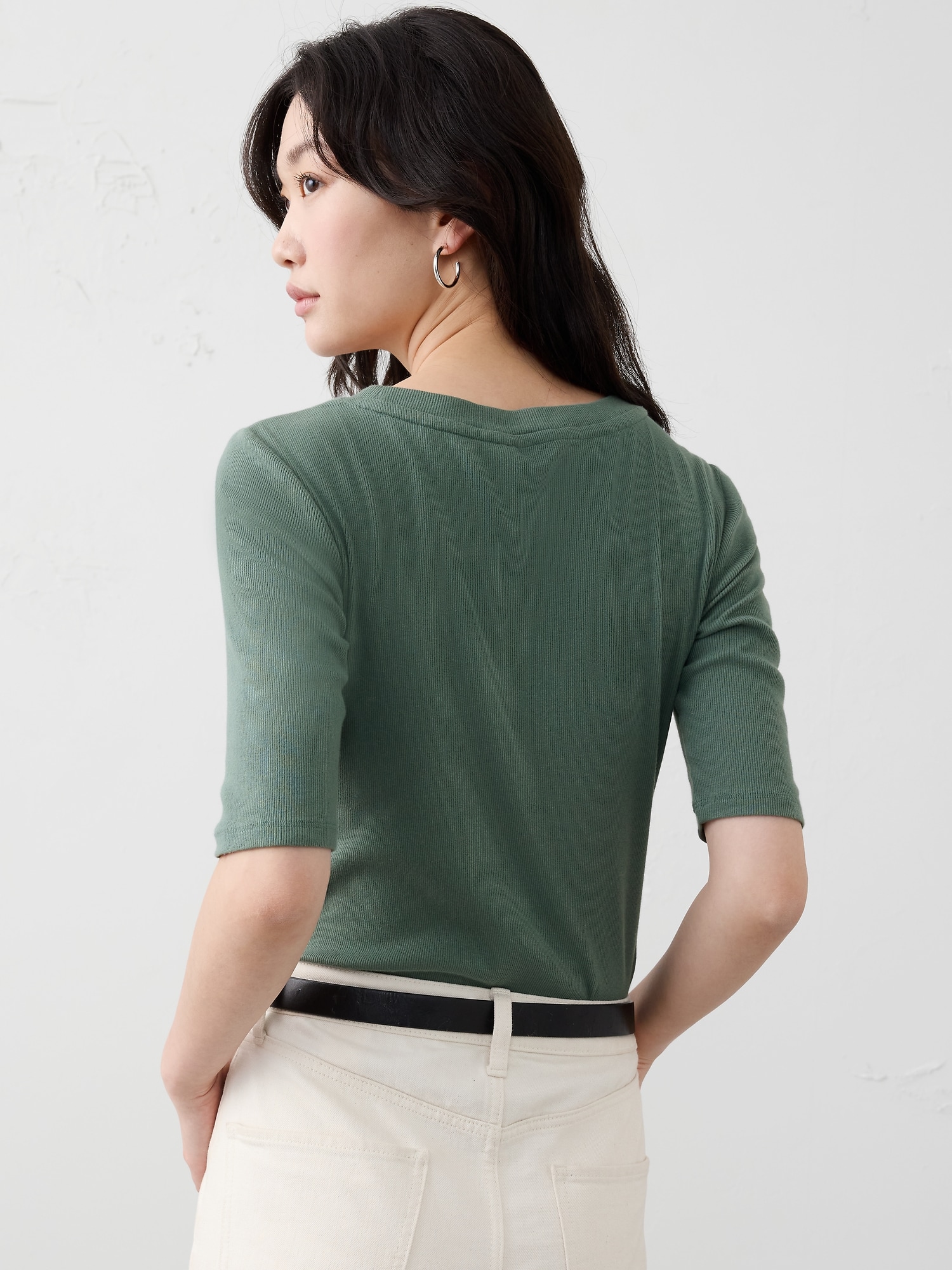 Image number 2 showing, Ribbed Elbow-Sleeve T-Shirt