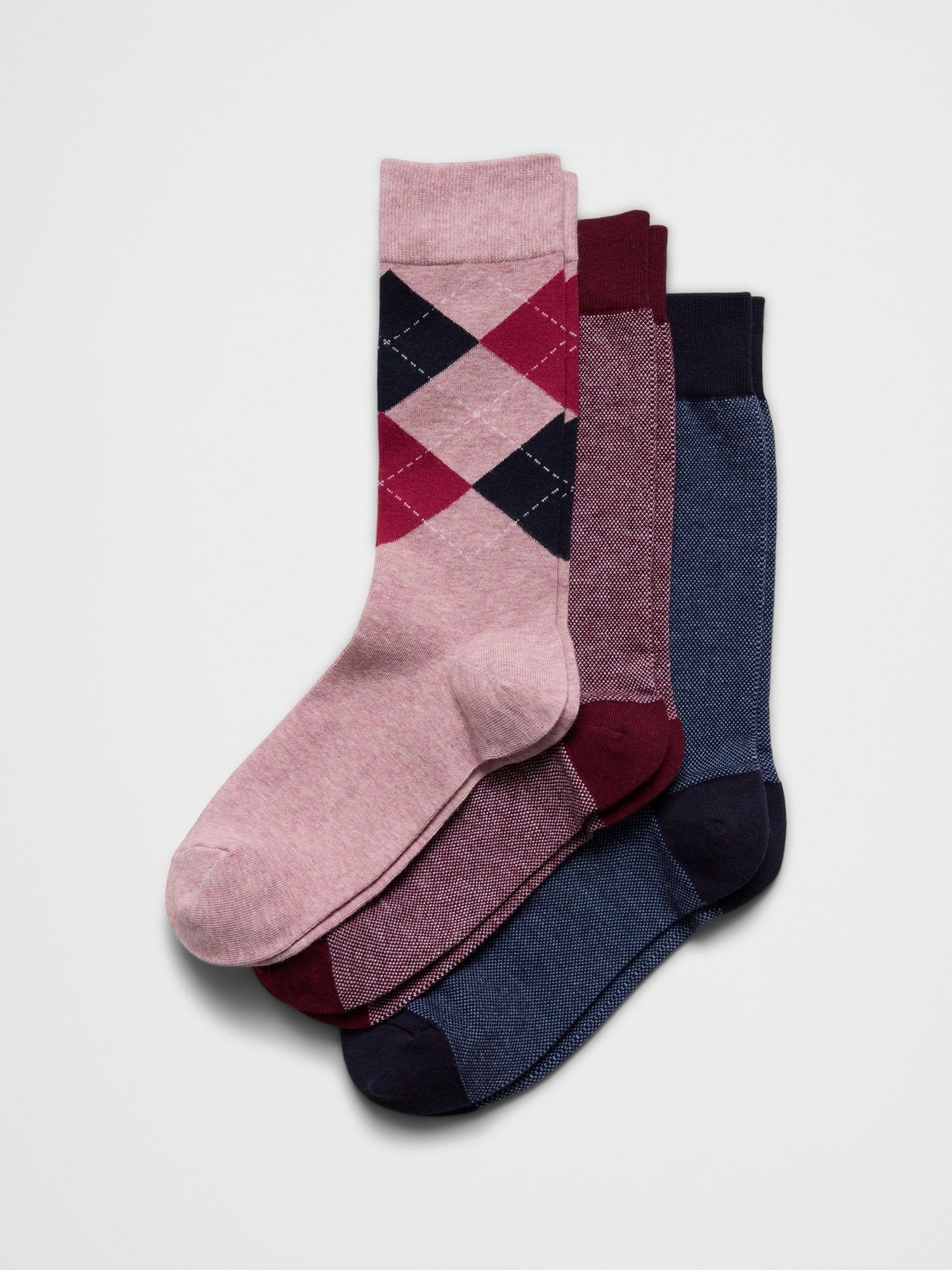 Pique Argyle Trouser Socks (3 Pack) - Burgundy Wine