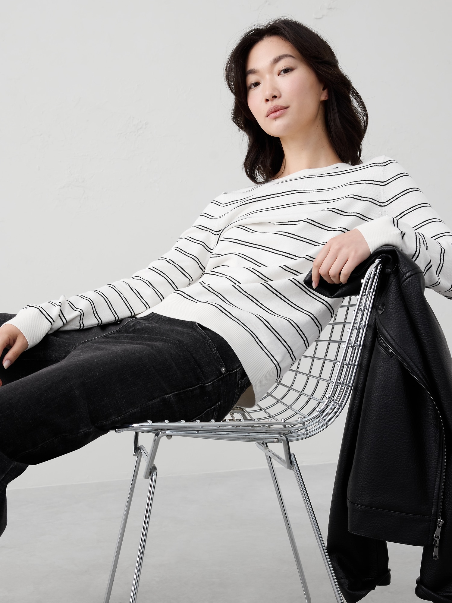 FOREVER STRIPED SWEATER - White Stripe