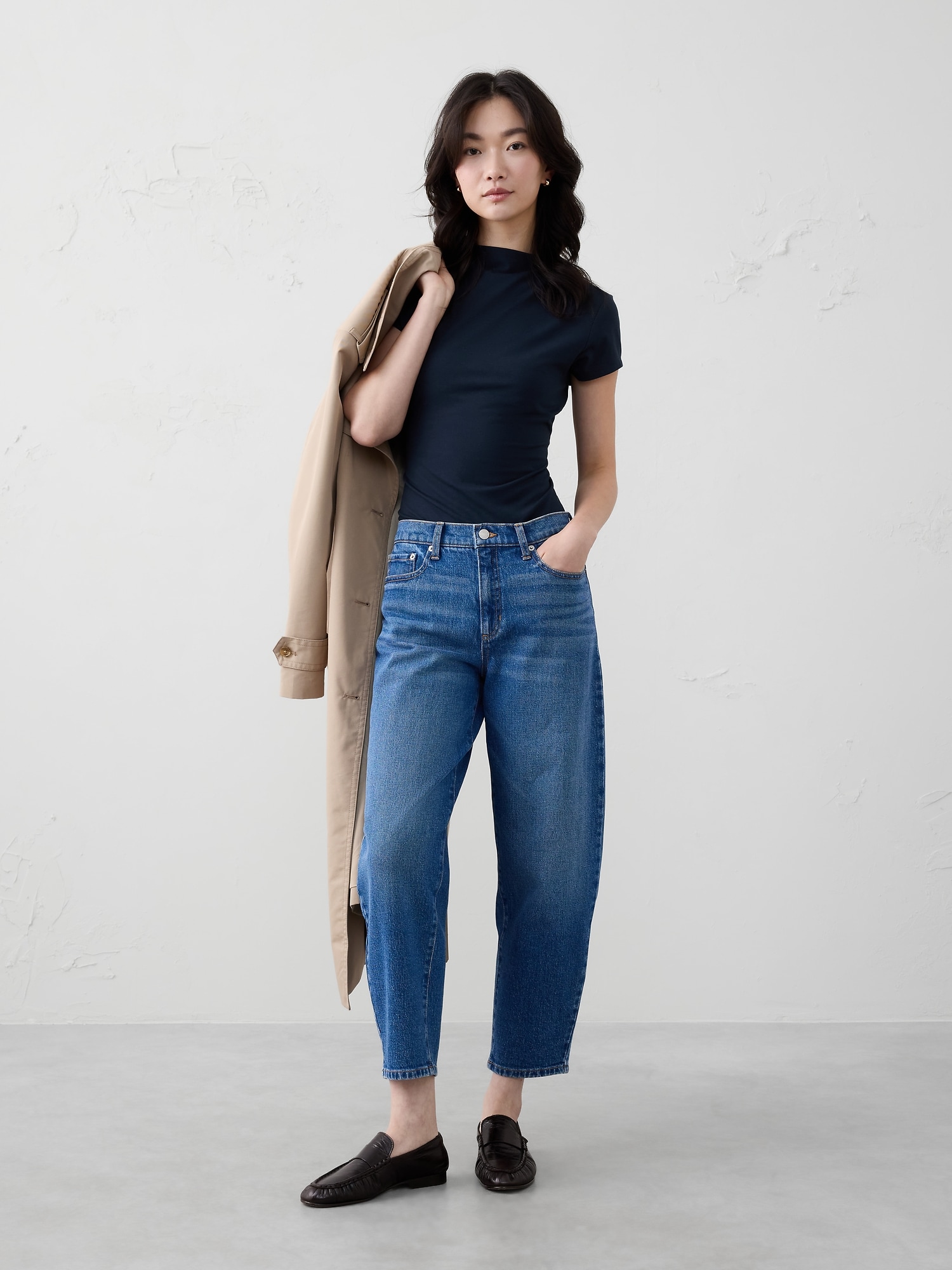 Image number 1 showing, SOFT STRETCH MOCK-NECK TOP