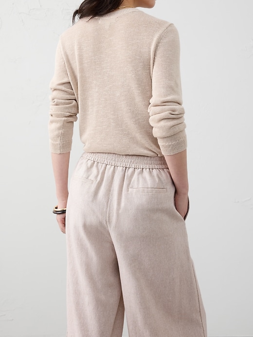 Wide-Leg High-Rise Linen-Blend Cropped Pull-On Pant