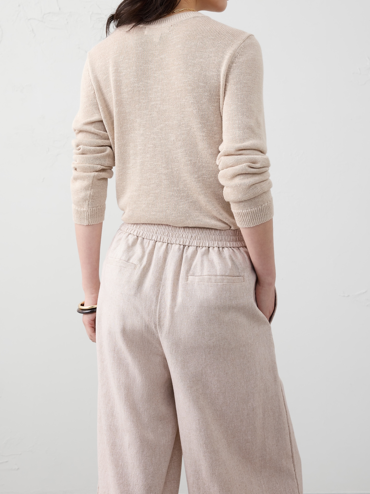 Image number 3 showing, Wide-Leg High-Rise Linen-Blend Cropped Pull-On Pant