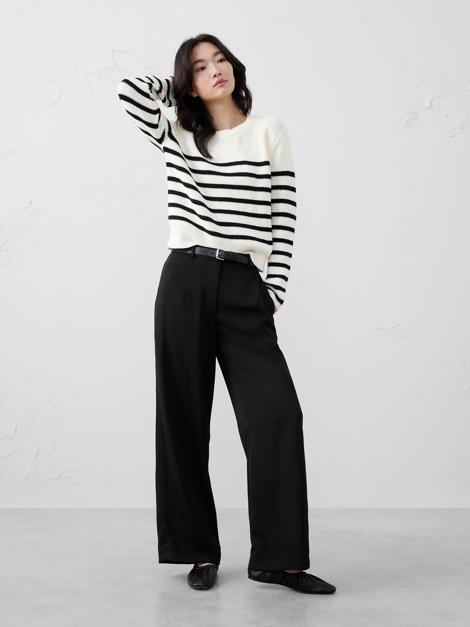 Image number 1 showing, WIDE-LEG HIGH-RISE  TWILL TROUSER