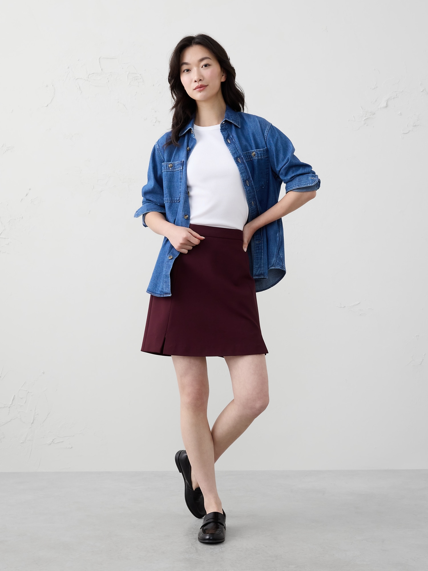 PONTE SLIT MINI SKIRT - Vino Rosso