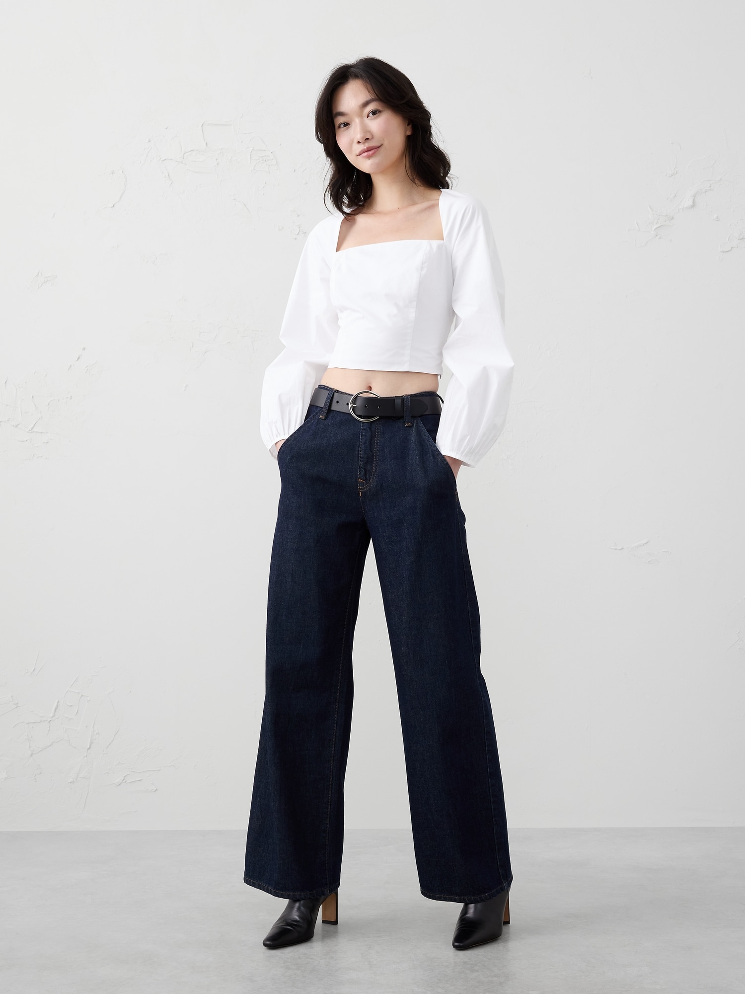 POPLIN SQUARE-NECK TOP - White