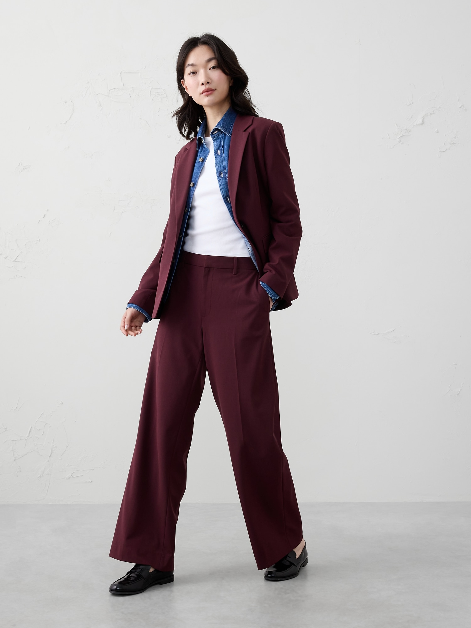 WIDE-LEG HIGH-RISE SCULPTED TROUSER - Vino Rosso