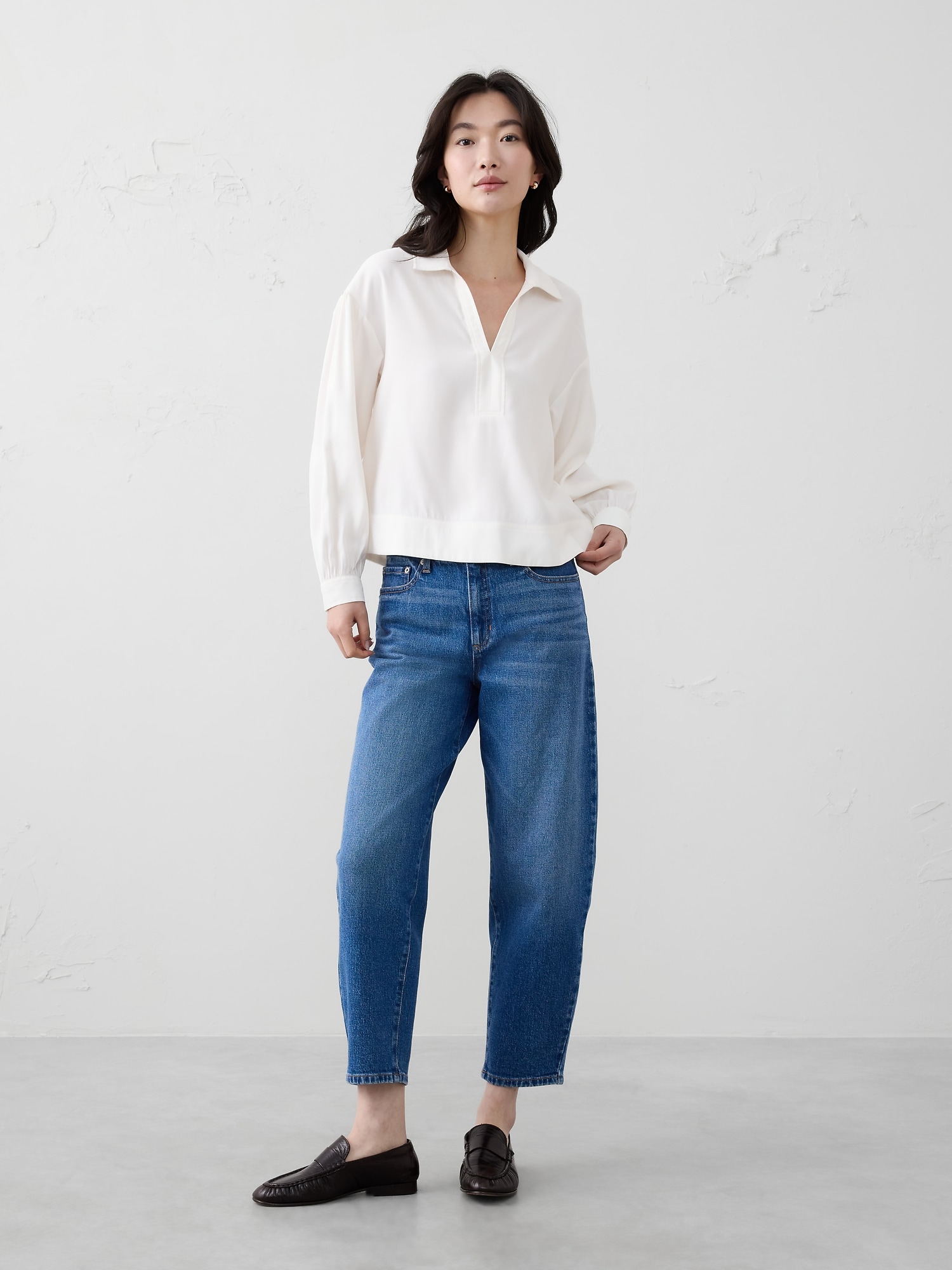 Image number 1 showing, Johnny-Collar Twill Popover Top