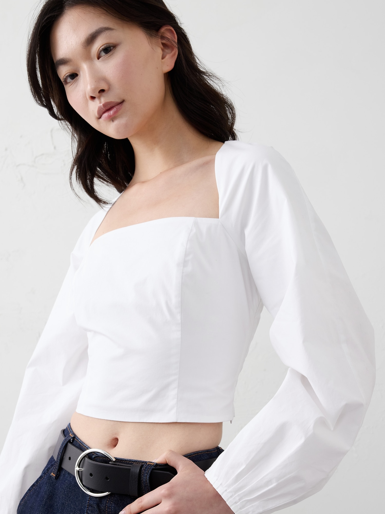 Image number 3 showing, POPLIN SQUARE-NECK TOP