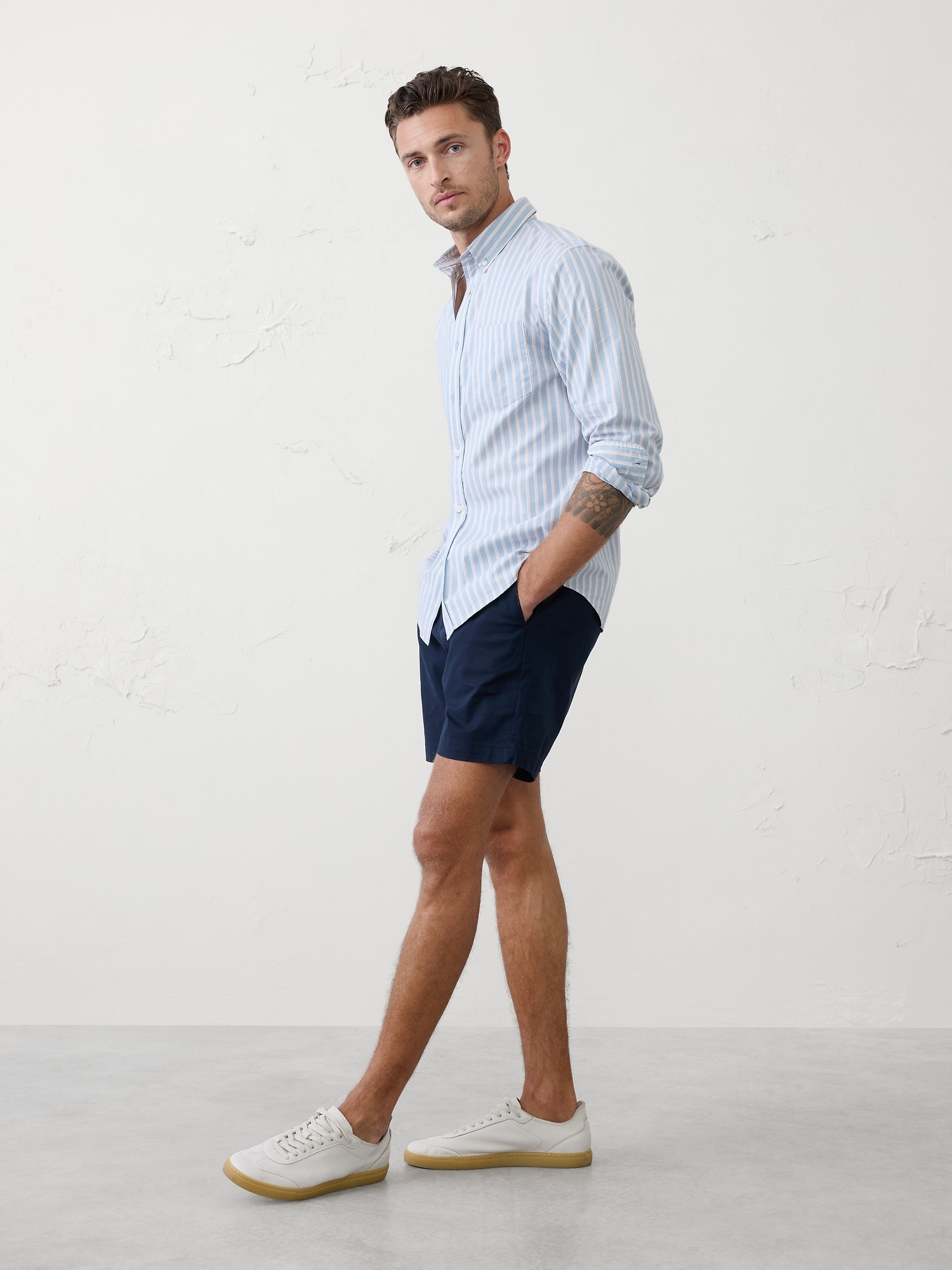 Slim Softwash Cotton Shirt - Light Blue Stripe