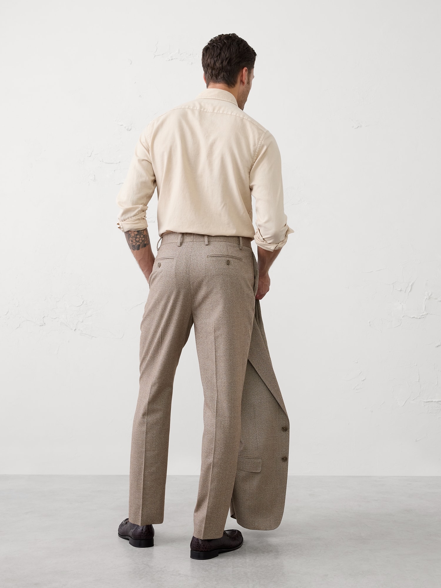 Image number 2 showing, Tailored-Fit Taupe Houndstooth Suit Trouser