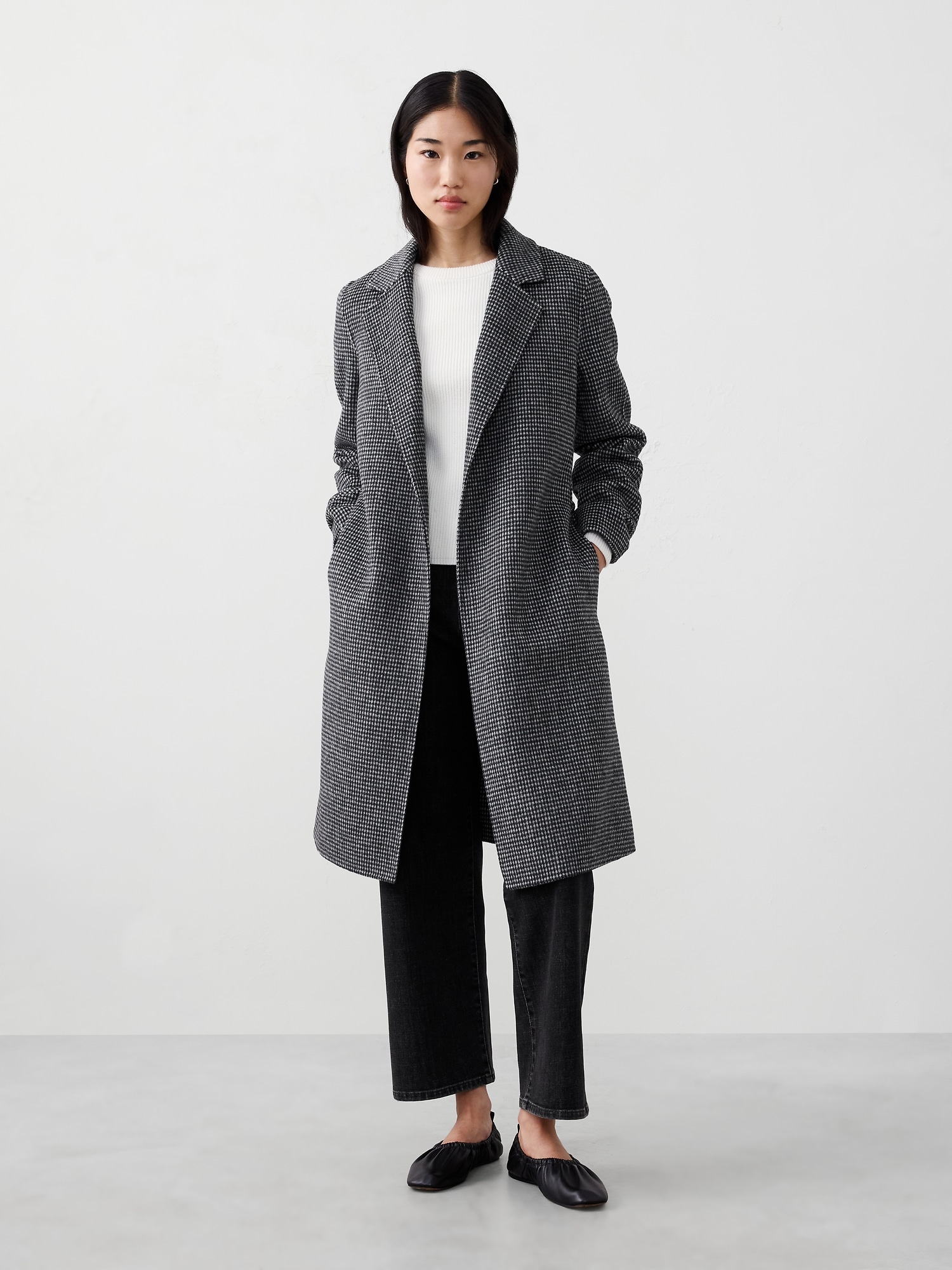 DOUBLE FACE TIE-WAIST COAT - Gray Novelty Pattern