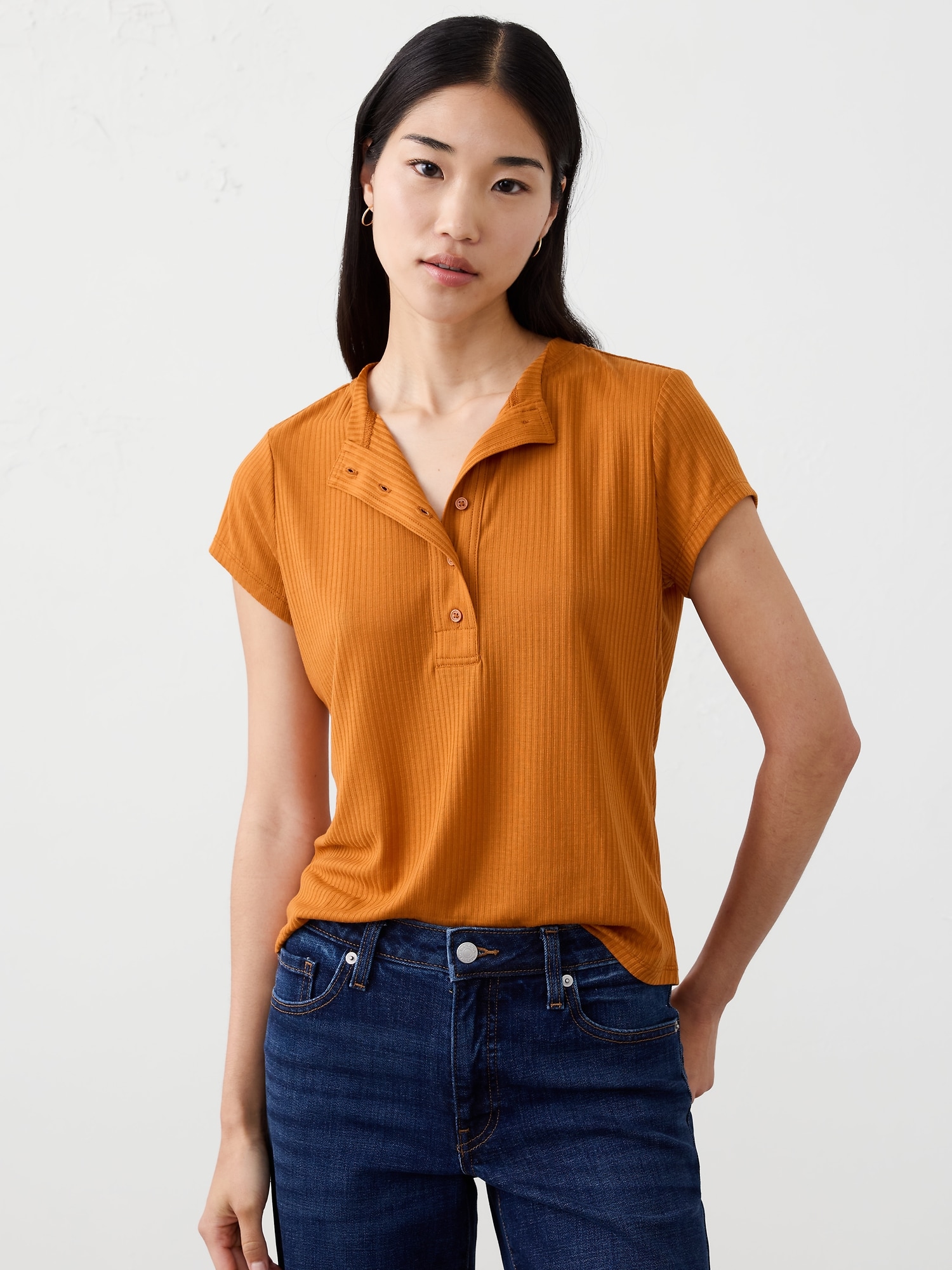Ribbed Henley - Opulant Orange