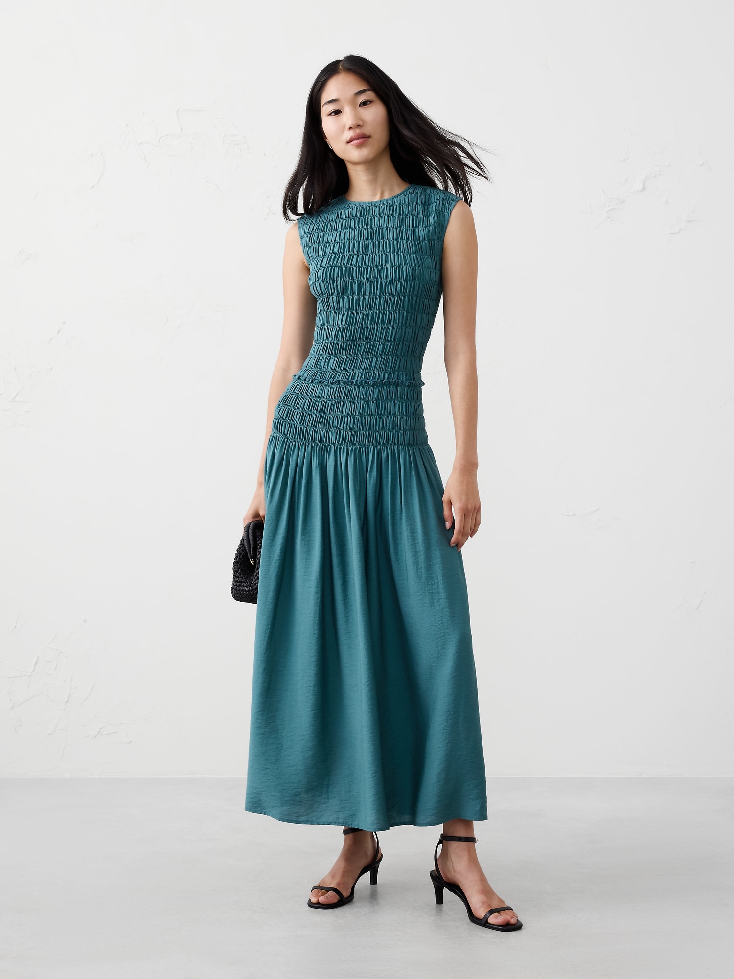 Smocked Bodice Maxi Dress - Blue