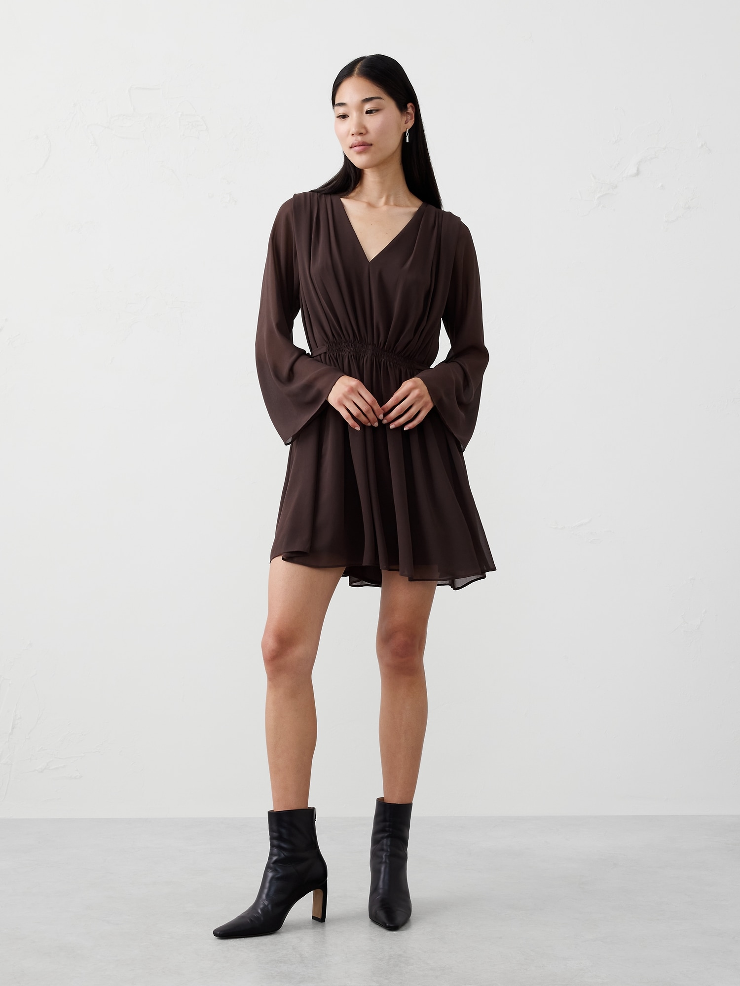 Chiffon Side-Tie Mini Dress - Dark Oak