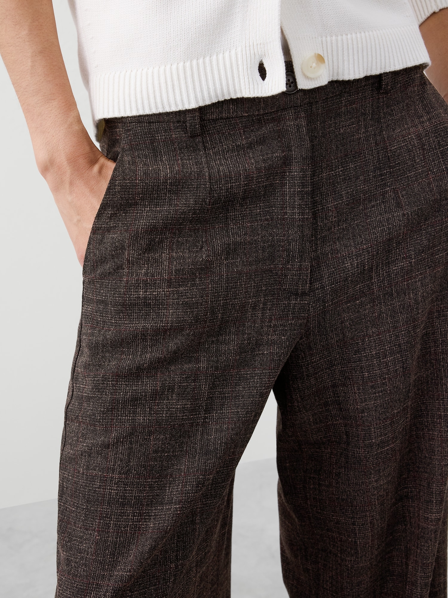 Image number 3 showing, WIDE-LEG HIGH-RISE PLAID TROUSER