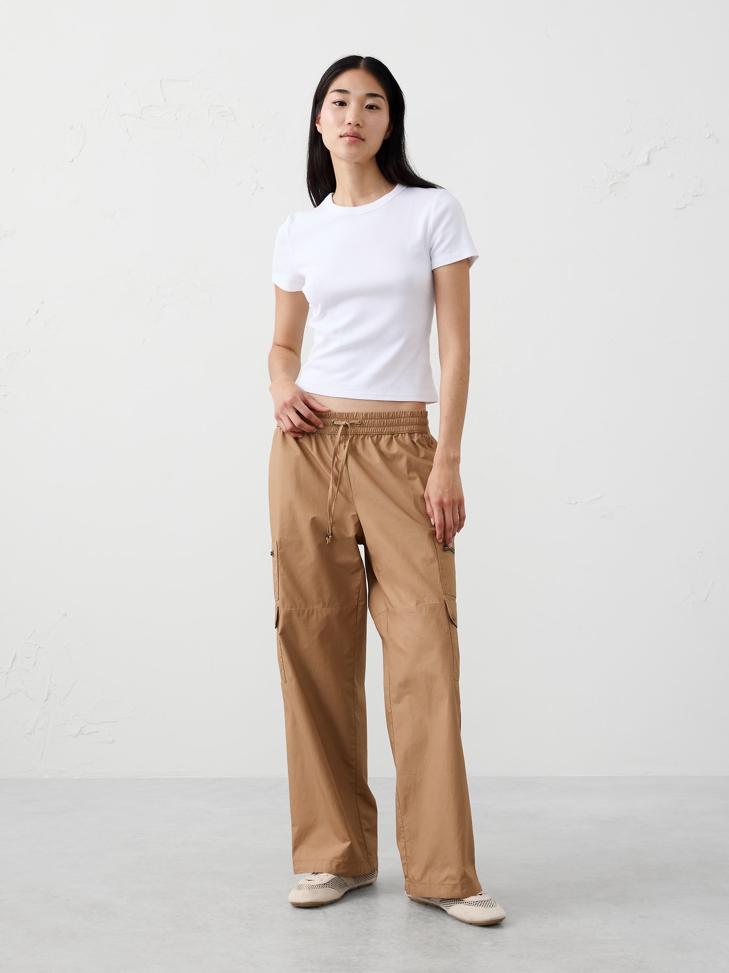Straight High-Rise Poplin Pull-On Pant - Brown