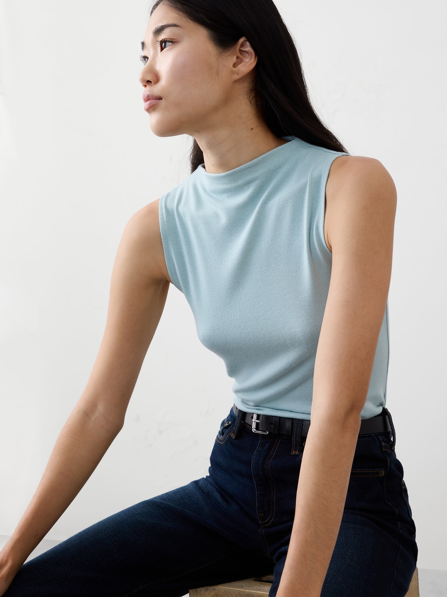 SOFT LUXE MOCKNECK TOP - Soft Agate Green