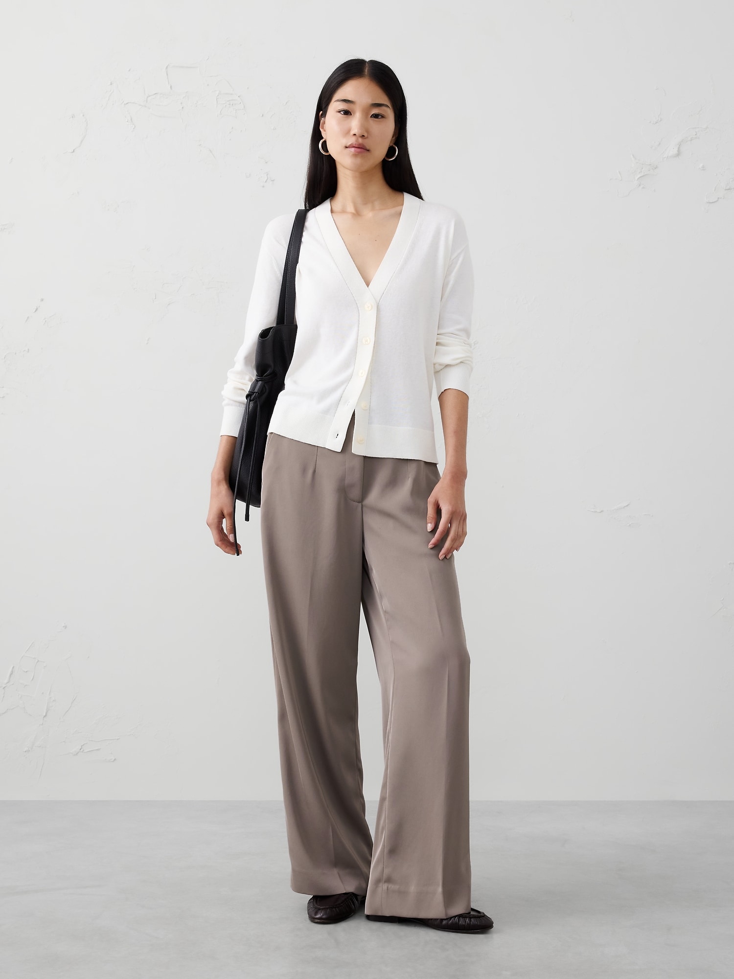Image number 1 showing, WIDE-LEG HIGH-RISE  TWILL TROUSER