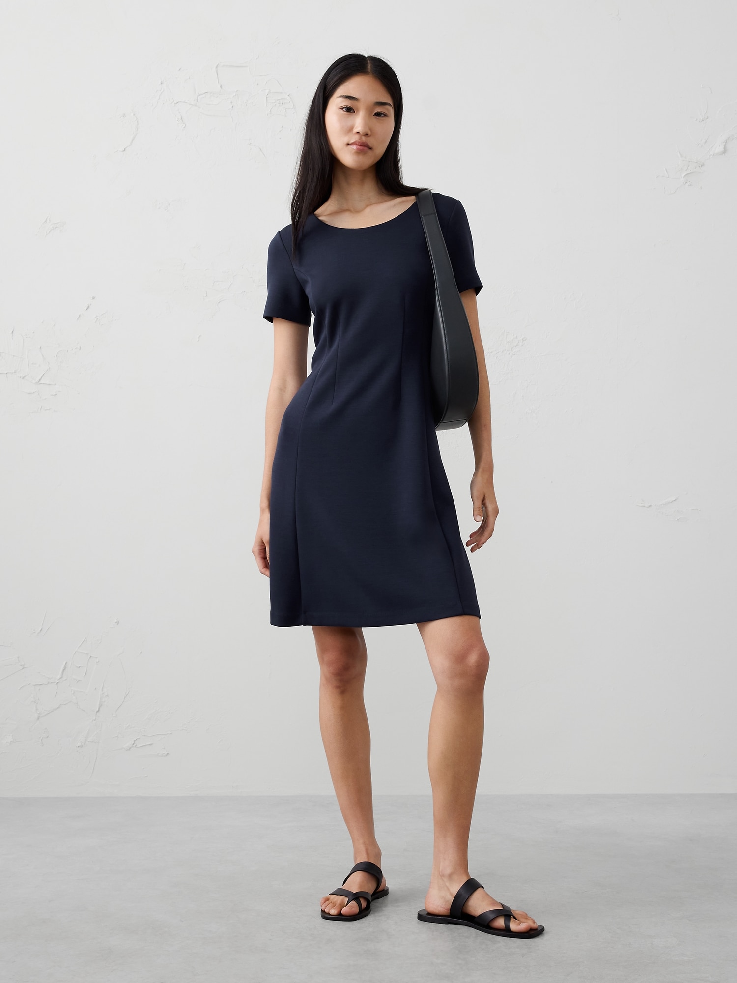 SCUBA KNEE-LENGTH DRESS - Preppy Navy
