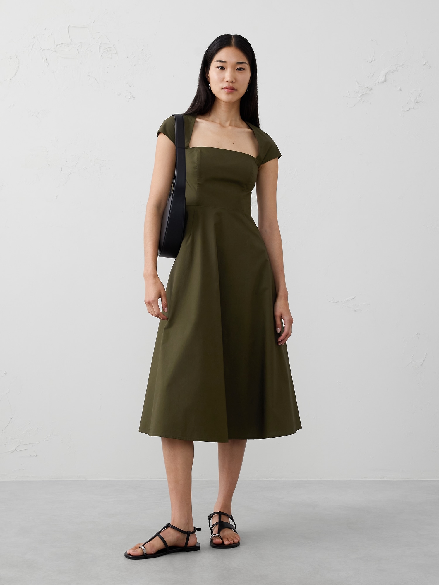 SQUARE-NECK MIDI DRESS - Waimea Olive
