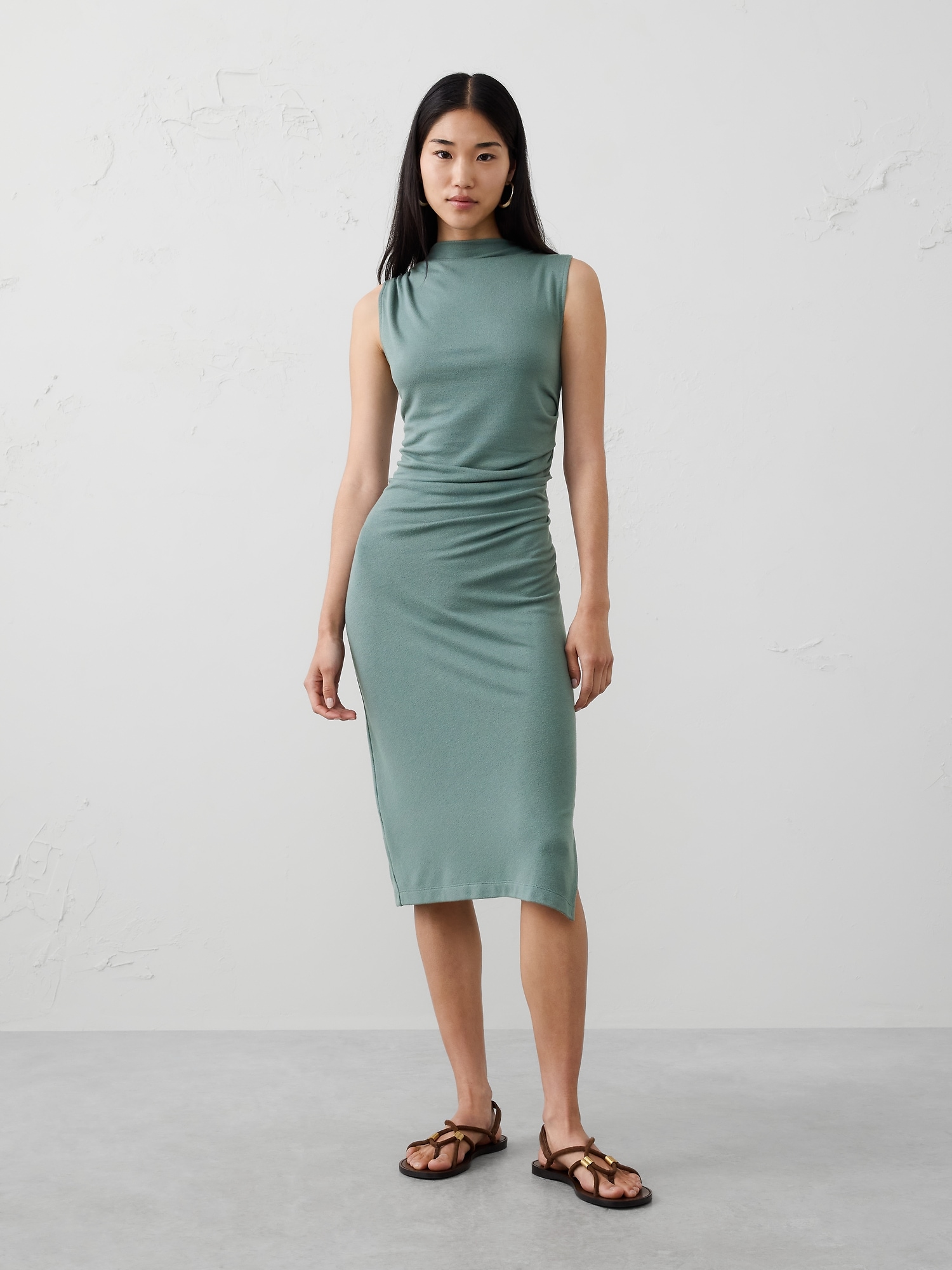 SOFT LUXE BATEAU-NECK MIDI DRESS - Slate Green