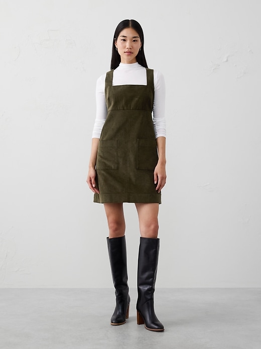 knee length dresses for ladies Black Corduroy Pinafore Mini Dress main image 1