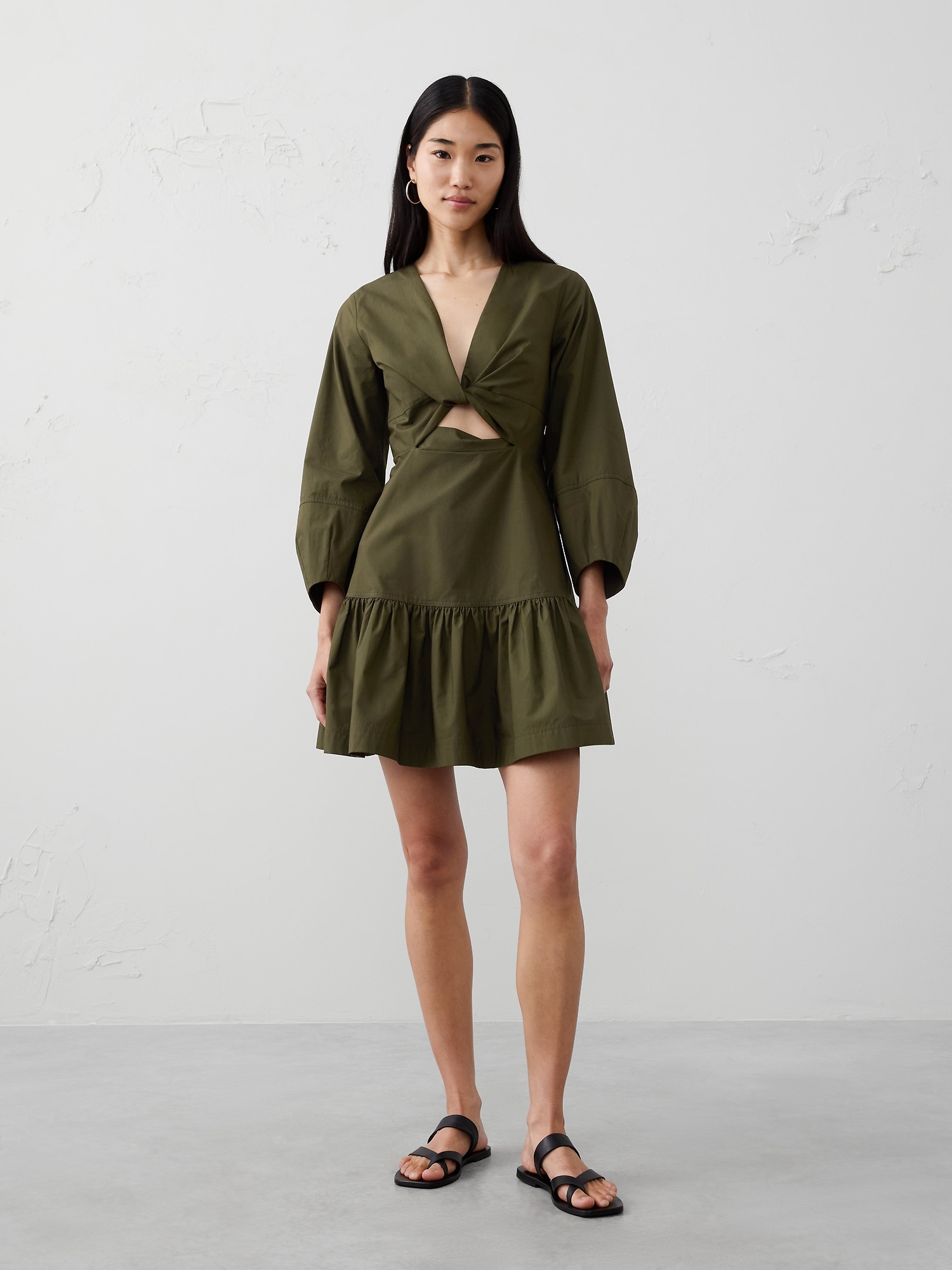 POPLIN TWIST MINI DRESS - Waimea Olive