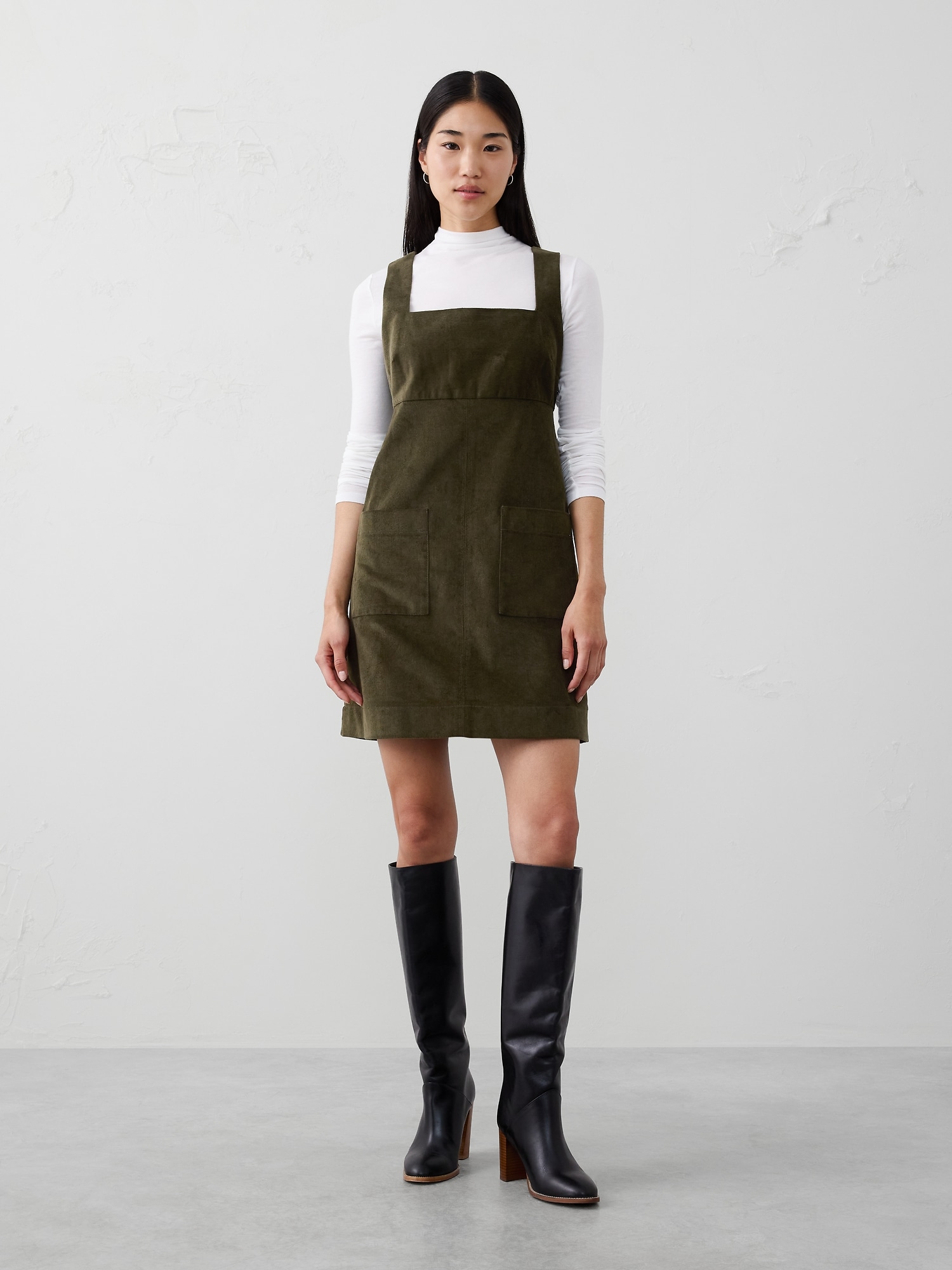 Image number 1 showing, Corduroy Empire-Waist Mini Dress