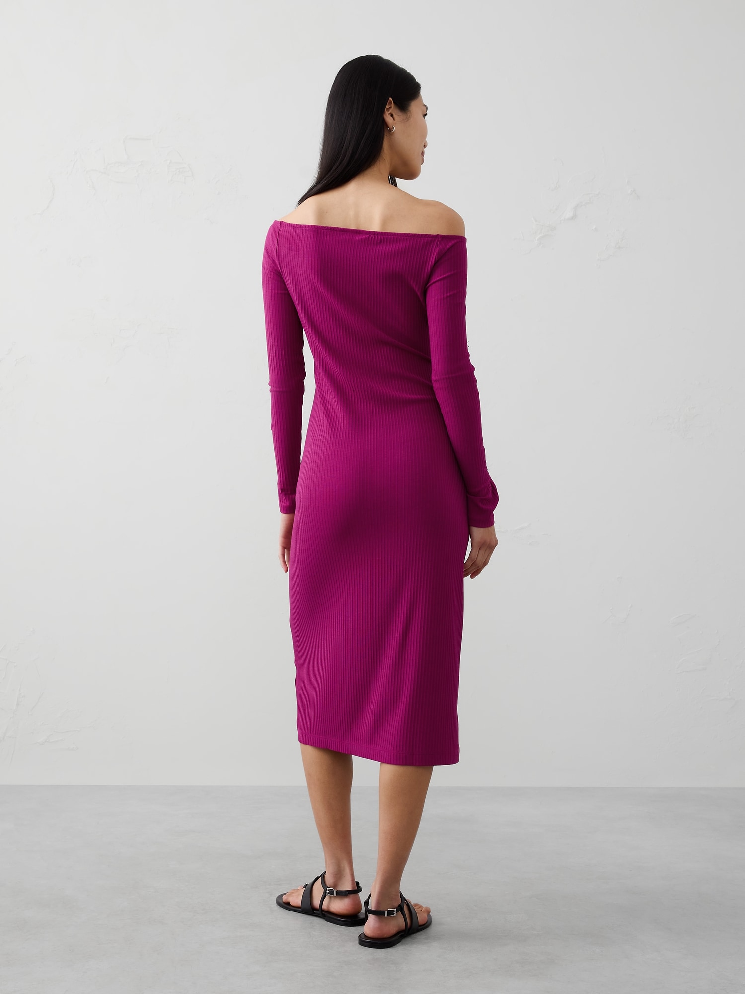 Image number 2 showing, OFF-THE SHOULDER RIBBED MIDI DRESS