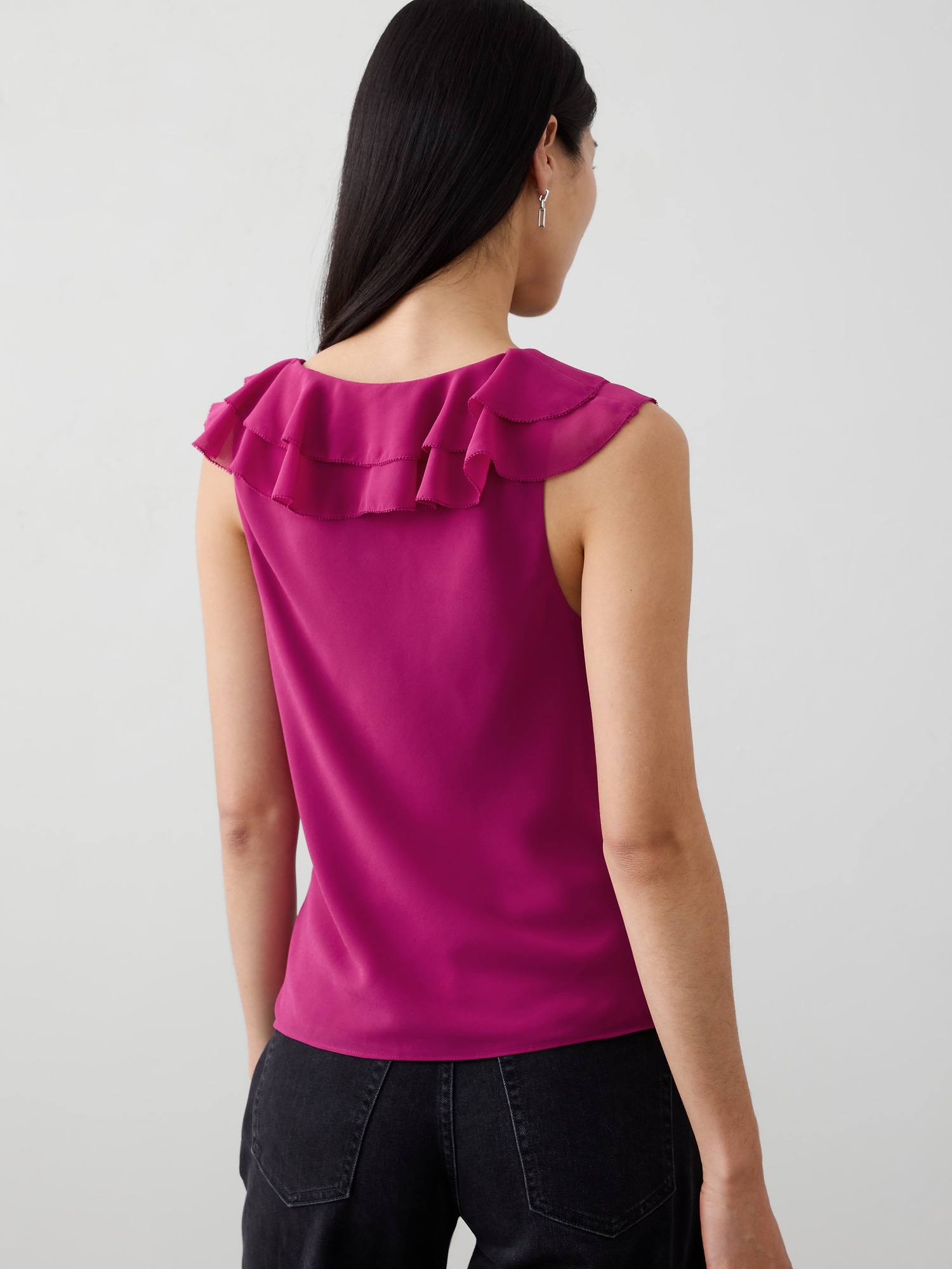Image number 2 showing, RUFFLE V-NECK CHIFFON TOP