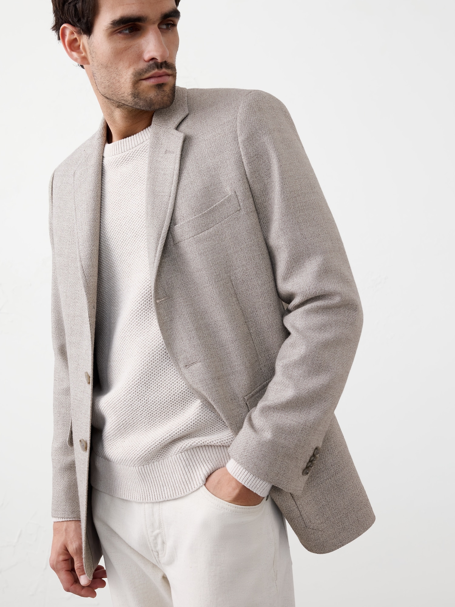 TAILORED-FIT SHADOW WEAVE JACKET - Dove Grey