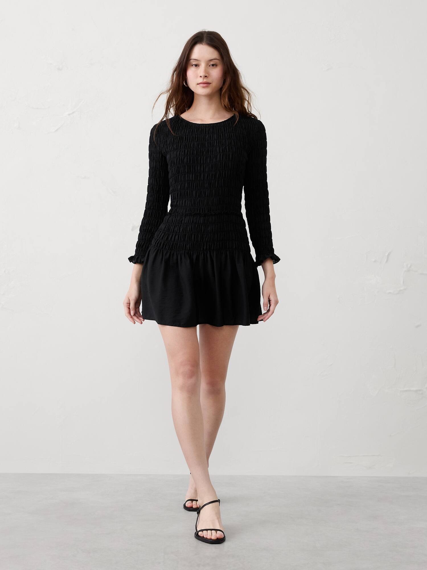 Smocked Mini Dress - Black
